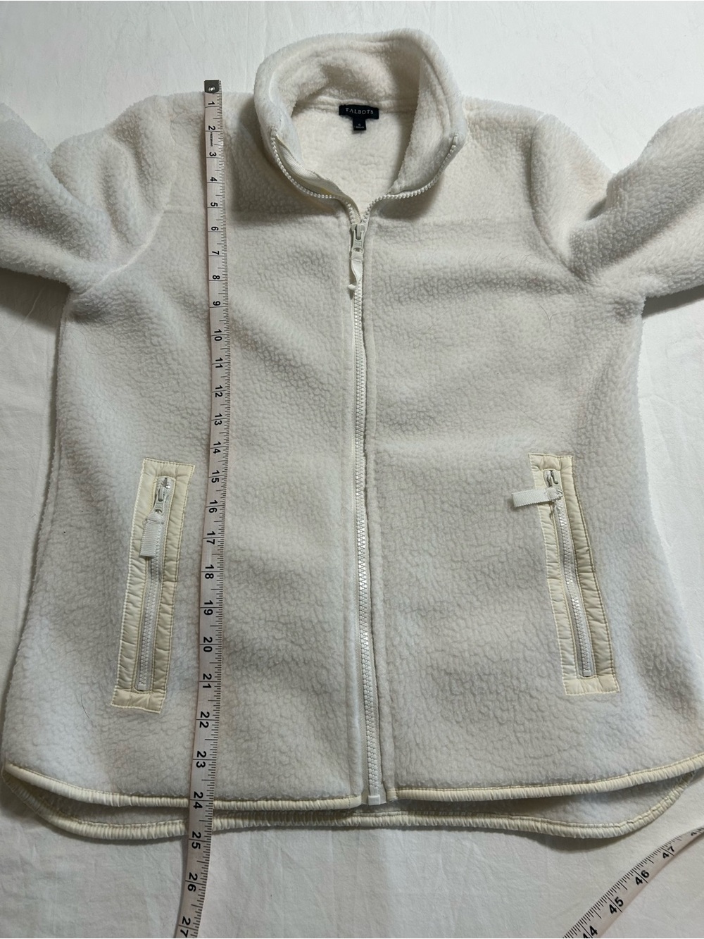 Talbots Ivory Sherpa Fleece Full Zip Jacket Small Cozy Coastal Grandma - Picture 6 of 10